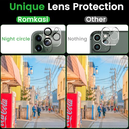 Romkasi 3 Pack Privacy Screen Protector for iPhone 11 Pro Max 6.5 Inch with 3 Pack Camera Lens Protector, Anti Spy Tempered Glass Film, Anti-Scratch, Touch Sensitive, Case Friendly - color: iPhone 11 Pro Max