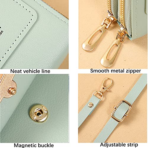 Anti-Theft Leather Bag,Small Crossbody Cell Phone Purse Wallet for Women,RFID Block Phone Purse Crossbody with Shoulder Strap - color: Green