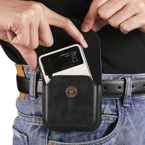 Cellphone Waist Bag with Card Holder Compatible with Samsung Galaxy Z Flip 6/Z Flip 5/Z Flip 4/Z Flip 3/Z Flip 4G 5G, Mens Leather Holster Case with Belt Clip Carrying Case Waist Bag for Cellphone - color: Black
