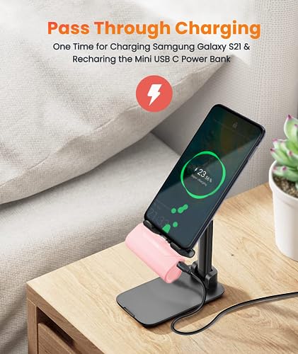 Mini Pink USB C Portable Battery Charger for iPhone 15 Pro Max, 4800mAh Little Charger Battery Pack Compact Power Bank Back Phone Charger for iPhone 15/16/Samsung Galaxy S22/Note 20/Google/Pixel - color: USBC-Pink