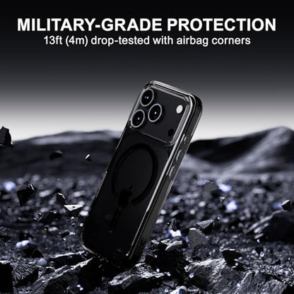 PAUL B for 2025 iPhone 17 Pro Case (Compatible with MagSafe) Military Grade Drop Protection(Drop Tested up to 13FT) Anti Yellowing|Magnetic Rugged Shockproof Phone Cover (Clear Black, iPhone 17 Pro) - color: Clear Black, size: iPhone 17 Pro