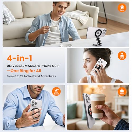 4-in-1 Phone Grip Stand for MagSafe,Loop Strap,Dual-Fold,360°Rotate,Black - color: Black