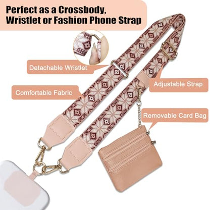 Cell Phone Lanyard with Wallet - Anti-Theft Crossbody Adjustable Phone Strap for Most Smartphones, for Men & Women - color: Pink