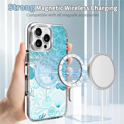 VisEnt Clear Case for iPhone 16 ProMax, Magnetic Phone Case, Transparent Slim Cover, Military Grade Protection, Shockproof, Anti-Yellowing, Scratch Resistant, Ocean Wave Shell - color: Ocean Wave Shell, size: Iphone 16 Pro Max