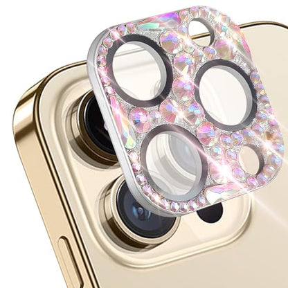 Bling Diamond Camera Lens Protector Compatible with iPhone 15 Pro ＆ iPhone 15 Pro Max, Metal Glitter Gem Camera Cover，9H Tempered Glass lens full Screen Sparkle Rhinestone Protector - size: iPhone 15 Pro ＆ iPhone 15 Pro Max