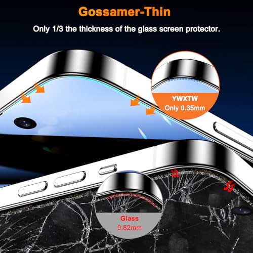 YWXTW PET Privacy Screen Protector for iPhone 16 Pro 6.3 inch [Not Glass], 0.35mm Ultra-Thin Anti-Spy Film Smooth Touch Case-Friendly Design for Commuters 2 Pack