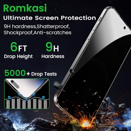 Romkasi 3 Pack Privacy Screen Protector for iPhone 14 Pro 6.1 Inch with 3 Pack Camera Lens Protector, Anti Spy Tempered Glass Film, Anti-Scratch, Touch Sensitive, Case Friendly - color: iPhone 14 Pro