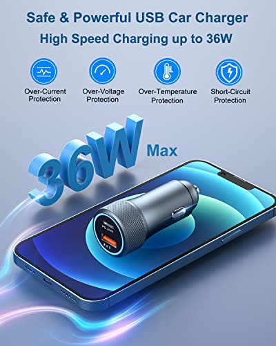 USB C Car Charger 36W, OKRAY Dual USB Car Charger PD3.0&QC3.0 Fast Charging - color: Grey, size: 3-Pack