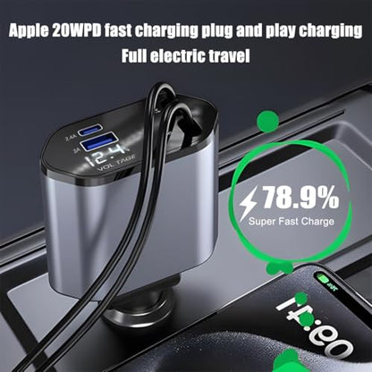 Ankuee Retractable Car Charger, 4 in 1 Fast Charging Vehicle Phone Adapter, 2 Cables 2 USB Ports Automotive Cellphone Charger Accessories, Universal for SUV, Sedan, Truck