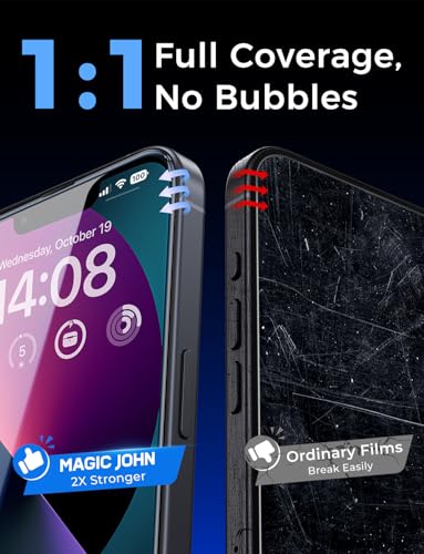 MAGIC JOHN 2 Pack for iPhone 13/14/13 Pro Tempered Glass Screen Protector - size: iPhone 13/13 Pro/14