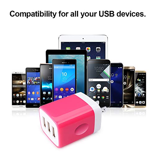 Wall Charger Adapter,USB Cubes,3Pack Universal Travel 3.1A 3 Muti Port - color: 3Pack-Rose Red