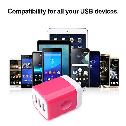 Wall Charger Adapter,USB Cubes,3Pack Universal Travel 3.1A 3 Muti Port - color: 3Pack-Rose Red