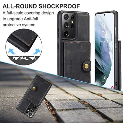 Simicoo Compatible with Samsung S22 Ultra Detachable Magnetic Wallet case Credit Card Holder Money Clip Front Pocket Stand Leather Men Women Wallet Double Shockproof S22 Ultra (Black) - color: Black