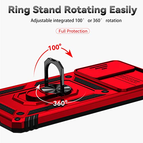 for Samsung Galaxy S20 FE 5G Case with Camera Lens Cover HD Screen Protector, Military-Grade Drop Tested Magnetic Ring Holder Kickstand Protective Phone Case for Samsung Galaxy S20 FE 5G (Red) - color: Red with camera cover Military-Grade 2nd gen