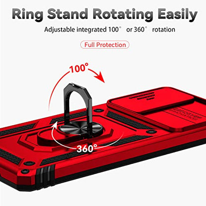 for Samsung Galaxy S20 FE 5G Case with Camera Lens Cover HD Screen Protector, Military-Grade Drop Tested Magnetic Ring Holder Kickstand Protective Phone Case for Samsung Galaxy S20 FE 5G (Red) - color: Red with camera cover Military-Grade 2nd gen