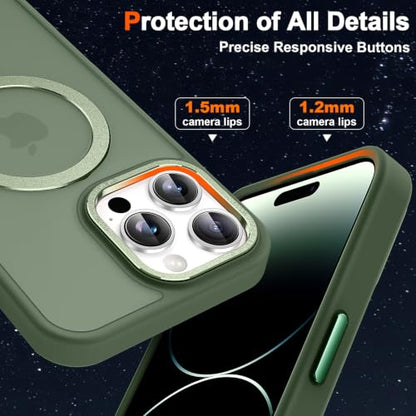 Magnetic for iPhone 14 Pro Case with Ring Stand, Midnight Green | Invisible Magnetic Kickstand, 10FT Drop Protection Shockproof, Velvety Touch, Slim Translucent Matte Back - color: Midnight Green, size: Iphone 14 Pro 6.1 inches
