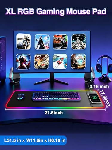 XL RGB LED Gaming Mouse Pad with 15W Magnetic Wireless Charging - color: RGB-Magnetic Right Charger-31.5"x11.8"