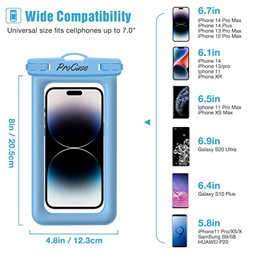 ProCase 2 Pack Floating Waterproof Phone Pouch, IPX8 Dry Bag for 7" Phones | Fits iPhone 17/16/15/14, Galaxy S24/S23 & Pixel 8/7. Touchscreen Waterproof Pouch for Swimming, Diving & Snow -Bluegreen - color: Blue/Green