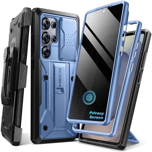 TONGATE for Samsung Galaxy S24 Ultra Case, 2 Front Frames & Stand, Blue | Built-in Slide Camera Cover & Screen Protector, Military Grade Shockproof S24 Ultra Phone Case with Kickstand & Belt-Clip - color: Blue