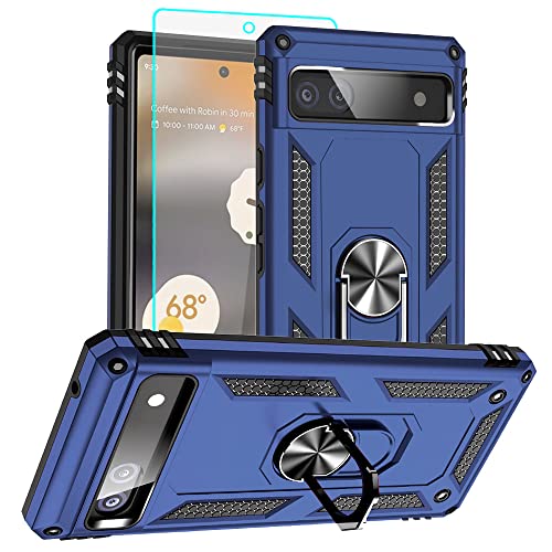 for Pixel 6a Case, Google Pixel 6A Phone Case with HD Screen Protector, [Military Grade 16ft. Drop Tested] Ring Shockproof Protective Phone Case for Google Pixel 6a,Blue - color: Blue, size: Google Pixel 6a Case