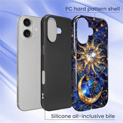 Case Compatible with iPhone 17, Cute Dual Layer Hybrid Phone Cover, Military Grade Drop Protection, Aesthetic Shockproof Phone Case for Women Girls, Galaxy Sun Moon - color: Galaxy Sun Moon, size: Iphone 17