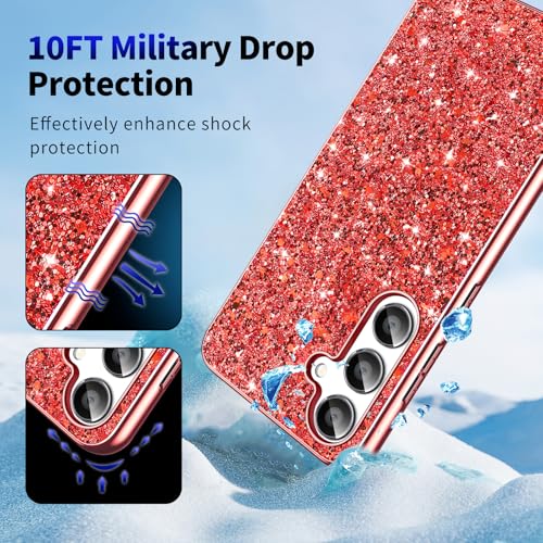 S25 FE Glitter Case for Samsung Galaxy S25 FE 5G Phone Case for Women Girls, Slim Ultra Thin Matte Back Shockproof Protective Cover for Samsung S25 FE 5G, Crystal Bling Case, 2025 (Red) - color: Red