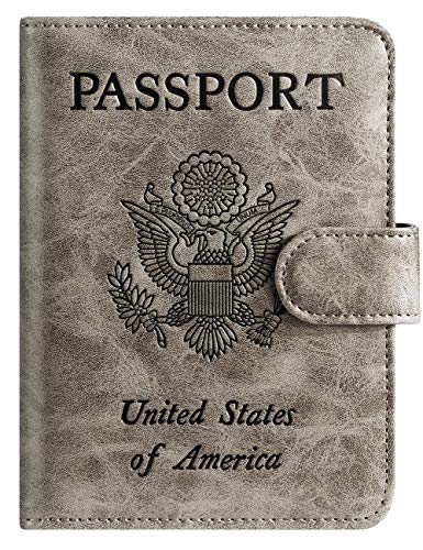 Passport Holder Cover Wallet RFID Blocking, Travel Essentials | Leather Card Case, Travel Accessories for Women Men, Grey - color: Grey