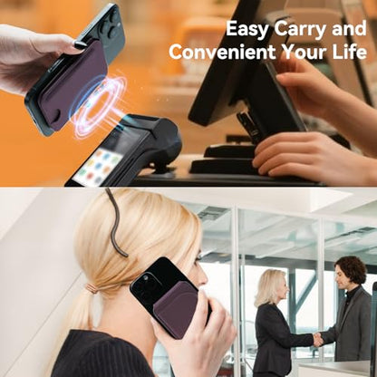 for MagSafe Wallet，Leather Magnetic Wallet for Phone with Adjustable Stand，5 Magnetic Credit Card Holder RFID Blocking for iPhone 17 16 15 14 13 12 Pro Max Air Series Cases (Purple) - color: Purple