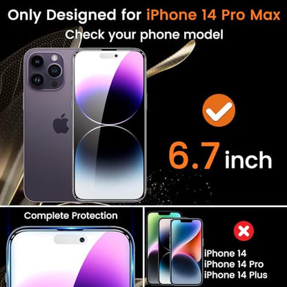 Lesakit 3+3 Pack Privacy Screen Protector for iPhone 14 Pro Max 6.7-Inch with 3 Pack Camera Lens Protector, Anti Spy Tempered Glass Film 9H Hardness Bubble Free Case Friendly - size: iPhone 14 Pro Max