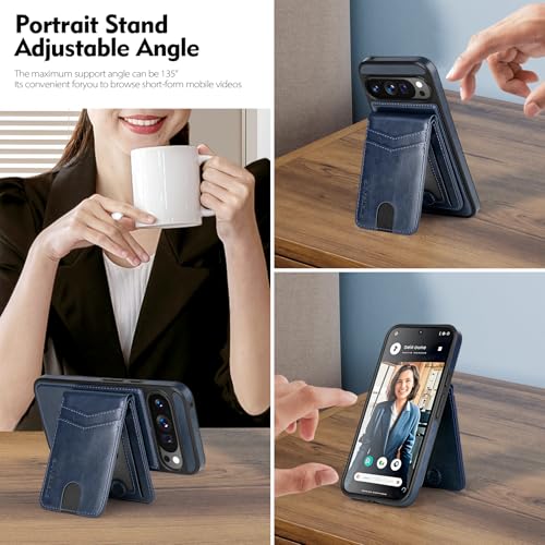 SkyEagle Compatible Magsafe 2 in 1 Detachable Google Pixel 9 Wallet Case with Card Holder Women Men,Magnetic PU Leather RFID Blocking Flip Kickstand Credit Slots,Phone Case for 9 Pro 6.3",Blue - color: Blue, size: Google Pixel 9 6.3"/Pixel 9 Pro 6.3"