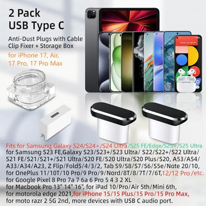USB C Dust Plugs for iPhone 18 Pro Max 17 16 15 Plus 16e,2 Pack Anti Dust