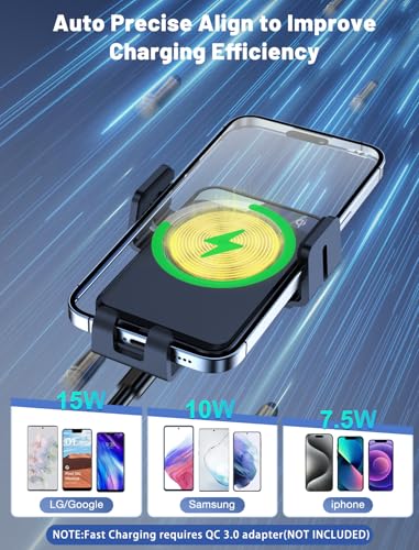Wireless Car Charger Auto-Clamping Air Vent Car Mount 15W Fast Charging - color: Royal blue