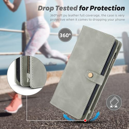 TwoHead for iPhone 11 Wallet case with 11 Card Holder (Gray) | Detachable Magnetic Phone Case, PU Leather Wallet for Women/Men,Wireless Charging Compatible,with Wrist Strap - color: Gray