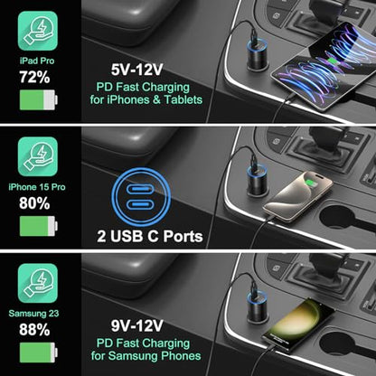 40W USB C Car Charger, Bangfun 2 Pack Car Cigarette Lighter USB C Adapter - size: 2-Pack