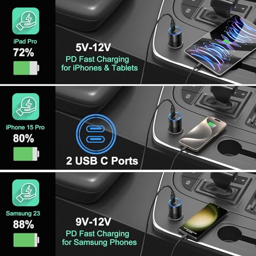 5 Pack USB C Car Charger, 40W Dual Port 12V USB C Cigarette Lighter Adapter - size: 5-Pack