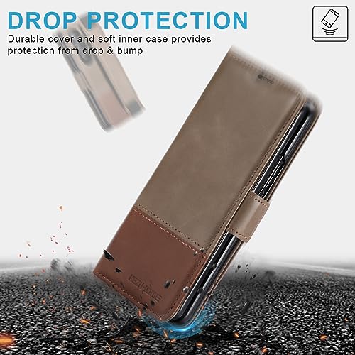 KEZiHOME Genuine Leather Wallet Case for Samsung Galaxy Z Fold 6 - color: Gray Brown, size: Galaxy Z Fold 6 Case