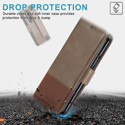 KEZiHOME Genuine Leather Wallet Case for Samsung Galaxy Z Fold 6 - color: Gray Brown, size: Galaxy Z Fold 6 Case