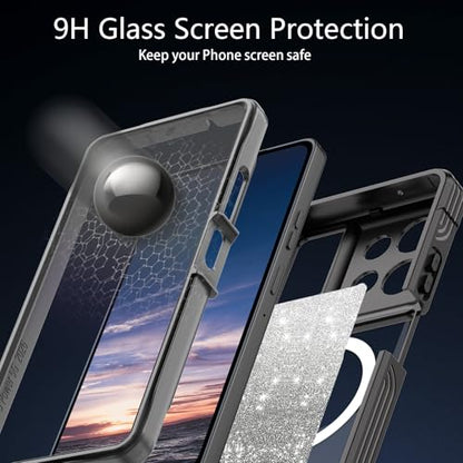 Hekodonk for Moto G Power 5G 2026 Case, Compatible with Magsafe [Built-in Tempered Glass Screen Protector & Camera Lens Protection] Full Body Shockproof Protective Women Girl Bling Case,Black - color: Black