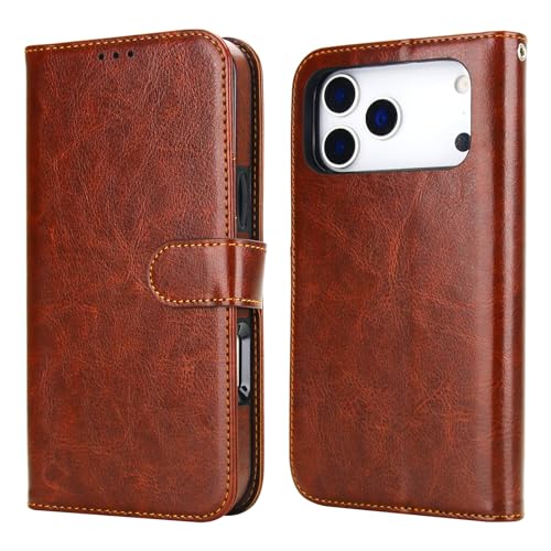 Bocasal Detachable Wallet Case Card Holder for iPhone 17 Pro Max Brown | RFID Blocking Kickstand Card Slots Holder PU Leather Magnetic Shockproof Wrist Strap Removable Flip Protective Cover 6.9 inch - color: Brown