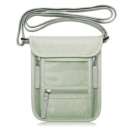 WALNEW Passport Holder Neck Pouch Travel Wallet for Women and Men, RFID Blocking Security Slim Traveling Wallet with Around Neck Lanyard Strap, Light Green - color: Light Gray Green