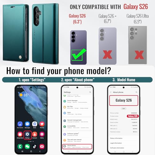 for Samsung Galaxy S26 5G 2in1 Detachable Wallet Case, Blue Green | Compatible with Magsafe, Magnetic, RFID Blocking Card Holder, Shockproof, Kickstand, Wireless Charging, PU Leather Flip Cover - color: (Detachable 2 in 1)-Blue Green, size: Galaxy S26