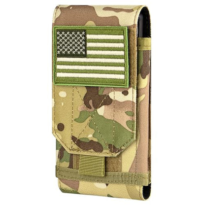 Tactical Molle Phone Cover Case, Heavy Duty Loop Belt Holster Pouch with Flag Patch for iPhone 17 Pro Max/Air/17 Pro/17/16 Pro Max/15 Pro Max/14 Pro Max/13 Pro Max, for Galaxy S26 Ultra - color: Camo
