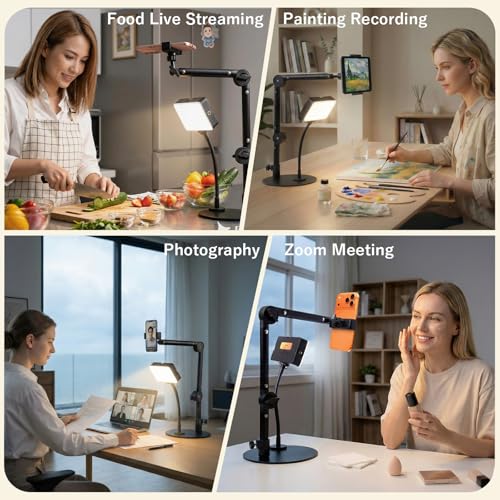 Overhead Phone Mount with Light, 360° Adjustable Height & Position