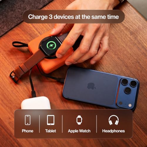 Statik SmartCharge (Gen 2) Power Bank, 5-in-1 Travel Charger, Wall Plug & Built-in USB C Cables, Watch Charger for Apple Watch, 10000mAh, European Adapter, Compatible with iPhone, iPad, Samsung - color: Gen 2 Orange
