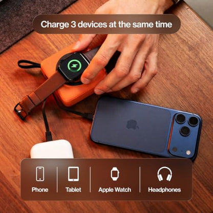 Statik SmartCharge (Gen 2) Power Bank, 5-in-1 Travel Charger, Wall Plug & Built-in USB C Cables, Watch Charger for Apple Watch, 10000mAh, European Adapter, Compatible with iPhone, iPad, Samsung - color: Gen 2 Orange