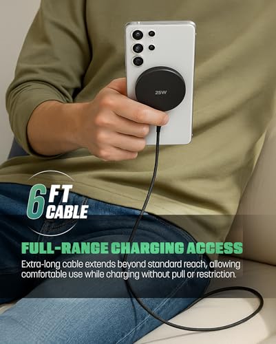 Galvanox Magnetic Wireless Charger for Samsung, 25W Fast Charging Pad with 30W PPS USB-C Wall Adapter, Removable USB-C Cable, LED Charging Indicator, Compatible with Galaxy S Series (6, Feet) - size: 6 FT