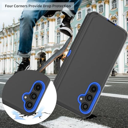 Compatible with Samsung Galaxy A35 Case, with Belt Clip Holster Heavy Duty Rugged Shockproof Full Body Protection Kickstand Cover for Samsung Galaxy A35 Phone (Black+Blue) - color: Black+Blue