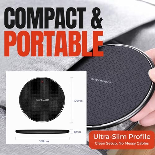 15W Wireless Charging Pad, Qi Compatible Wireless Charger for Smartphones, Fast Charging Non Slip Charger Mat with USB Cable for Desk, Office and Bedside