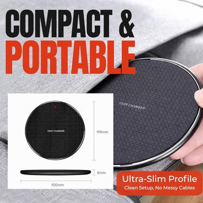 15W Wireless Charging Pad, Qi Compatible Wireless Charger for Smartphones, Fast Charging Non Slip Charger Mat with USB Cable for Desk, Office and Bedside