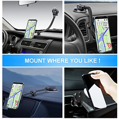 Car Phone Mount for Collapsible Grip/Socket Mount User,Windshield/Dashboard/Vent Phone Holder with Strong Suction Cup,13-Inches Long Arm Gooseneck Cell Phone Cradle for Swappable Grip Stand - style: Gooseneck Socket Mount